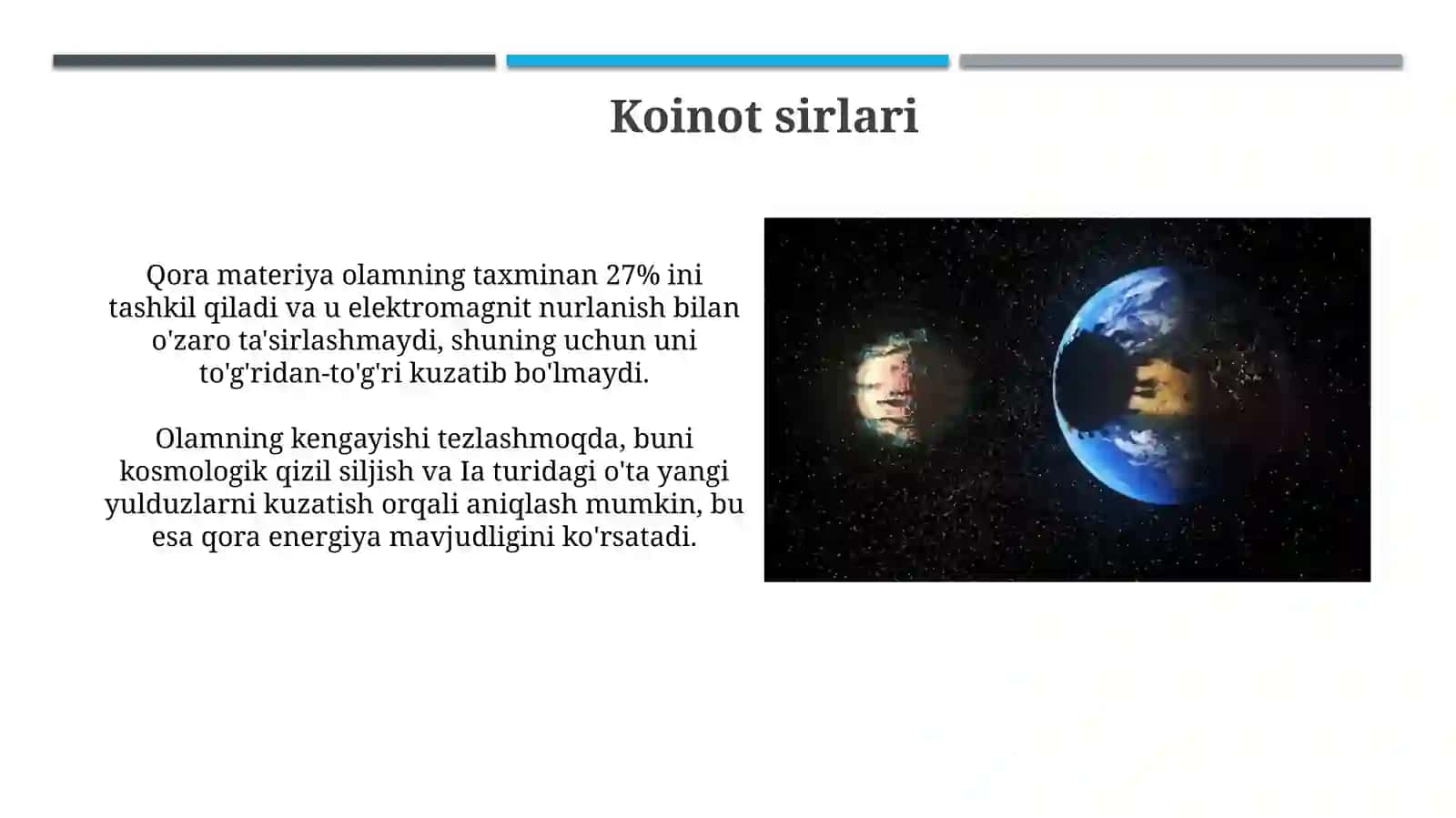 Yer sayyorasi umumiy oʻyimiz. Koinot sirlari 4