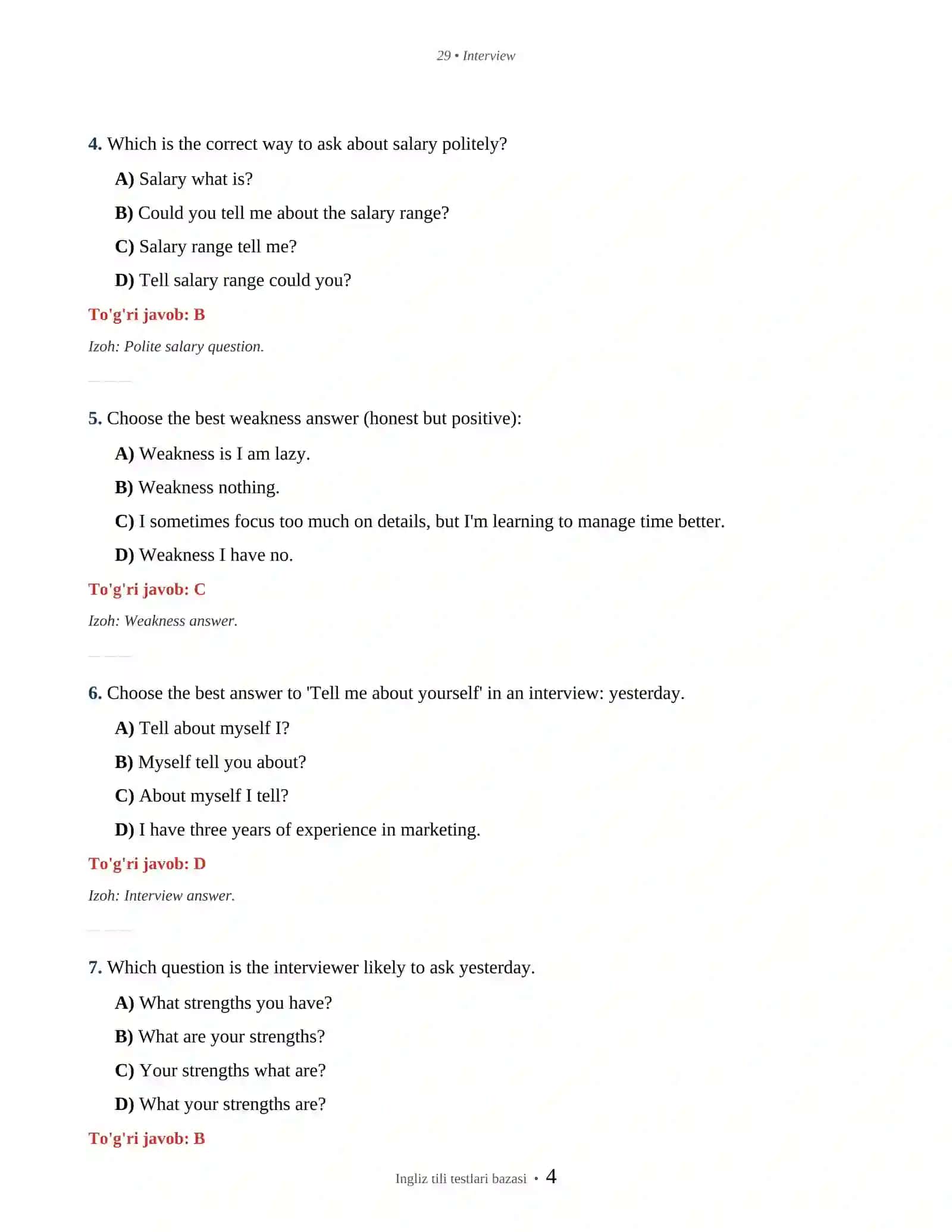 INGLIZ TILI INTERVIEW & JOB APPLICATION 4