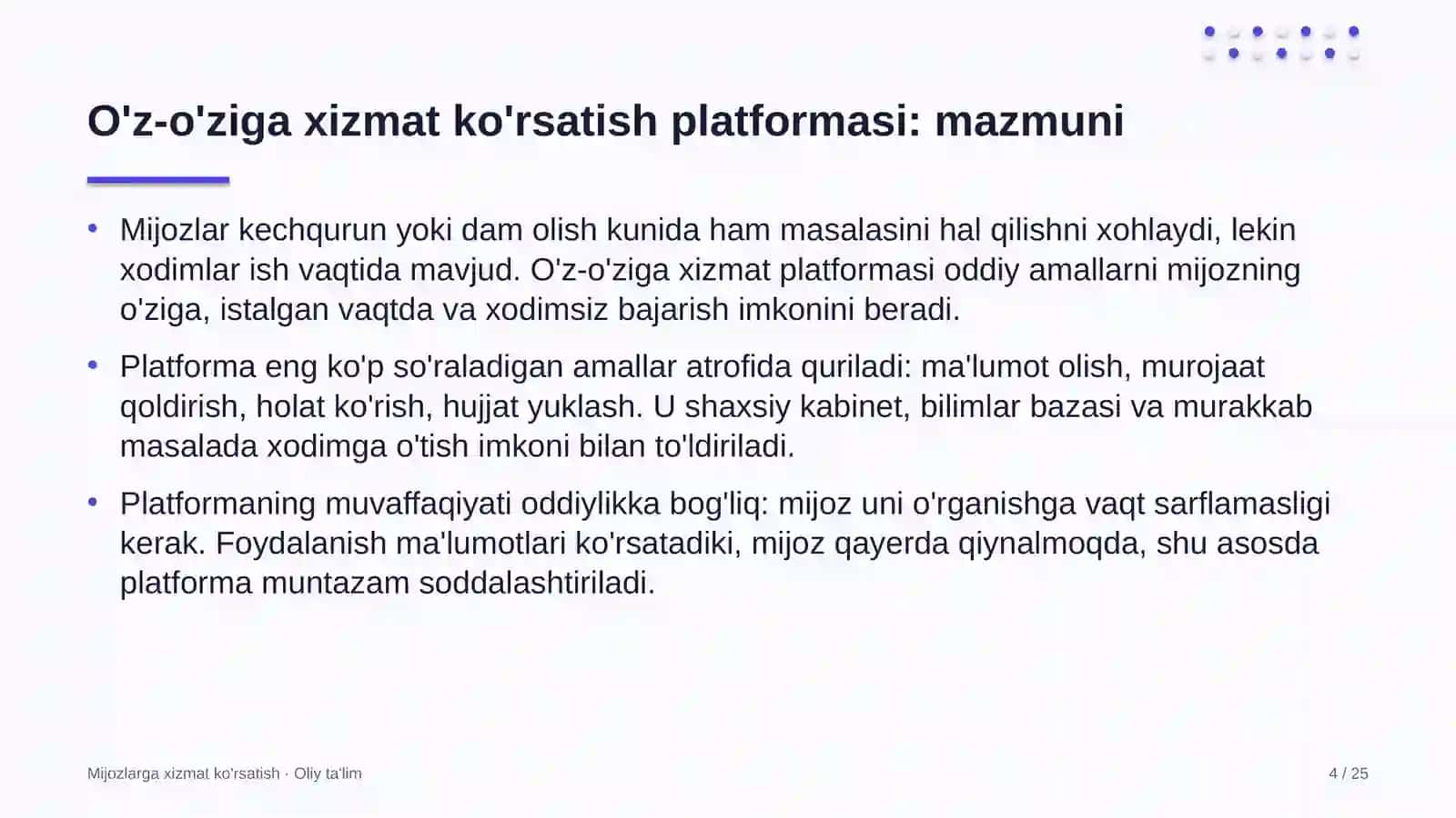 Mahalliy davlat hokimiyati organlarida o'z-o'ziga xizmat ko'rsatish platformasini joriy etish 4