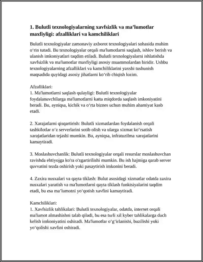 BULUTLI TEXNOLOGIYALARDAN FOYDALANISHDA AFZALLIKLARI VA KAMCHILIKLARI 4
