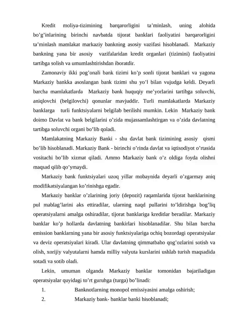 O'zbekiston Respublikasi Tijorat banklari Markaziy bankdan kredit olish tartibi 4