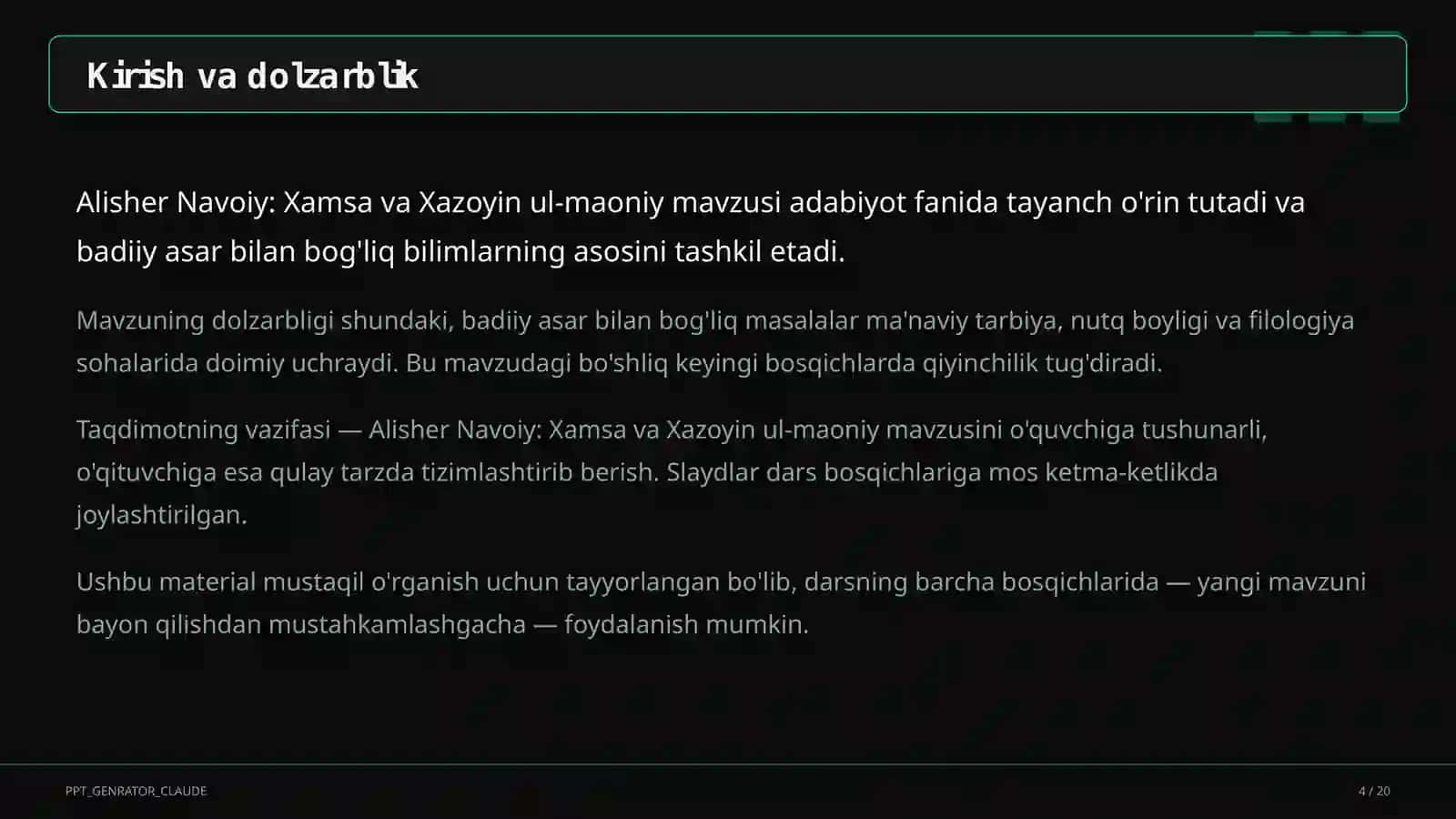 Alisher Navoiy: Xamsa va Xazoyin ul-maoniy (9-sinf) 4