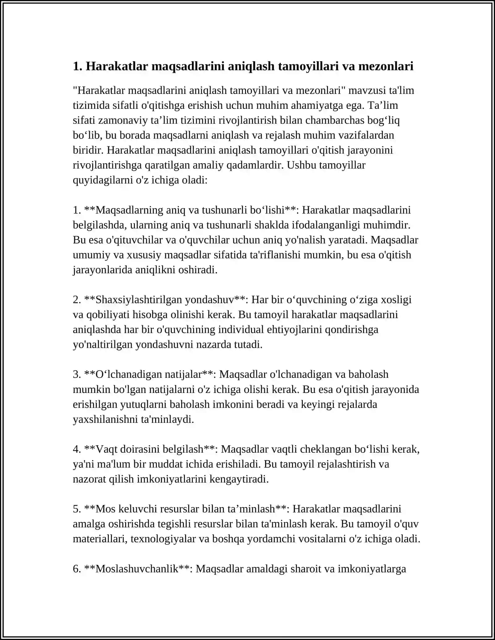 Harakatlar maqsadlarini aniqlash tamoyillari va mezonlari 4