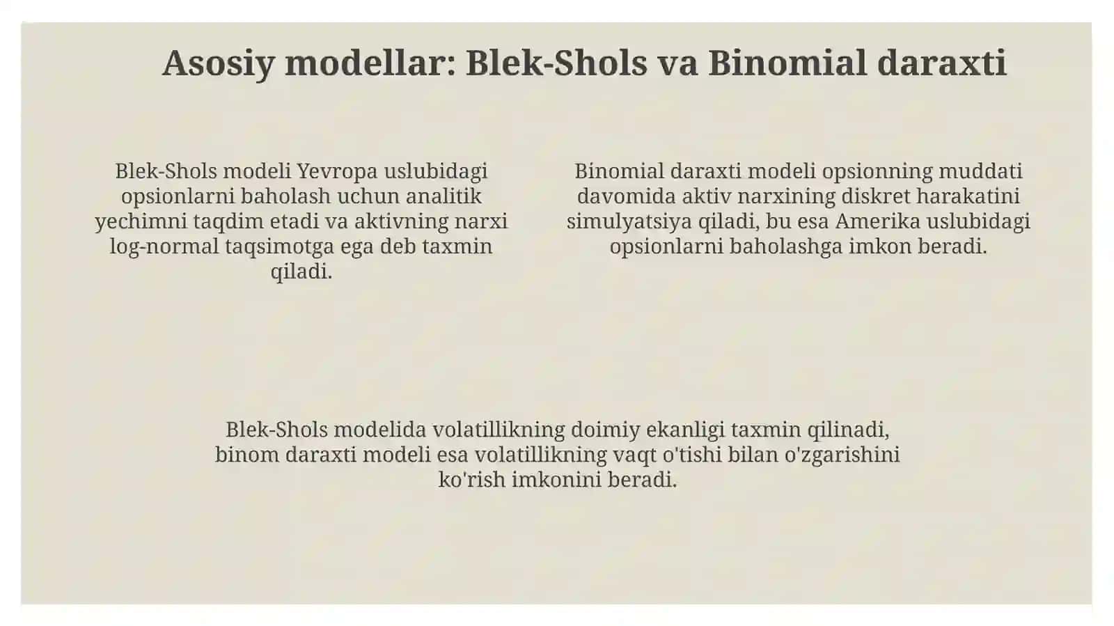 Moliya bozorida dervayiv vositalarni baholash modellari 4