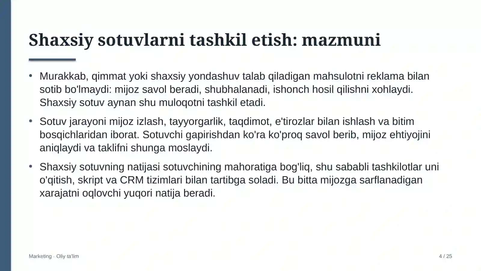 Yuk tashish kompaniyalarida shaxsiy sotuvlarni tashkil etish 4