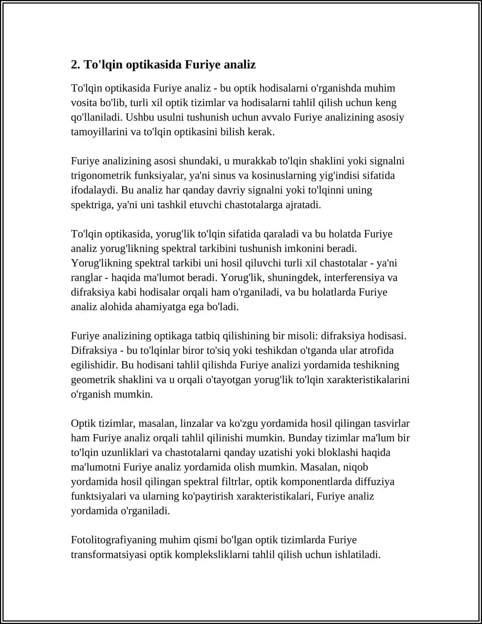 OPTIKA VA TASVIRLARNI QAYTA ISHLASHDA FURYE QARORLARINING QOʼLLANISHI 4