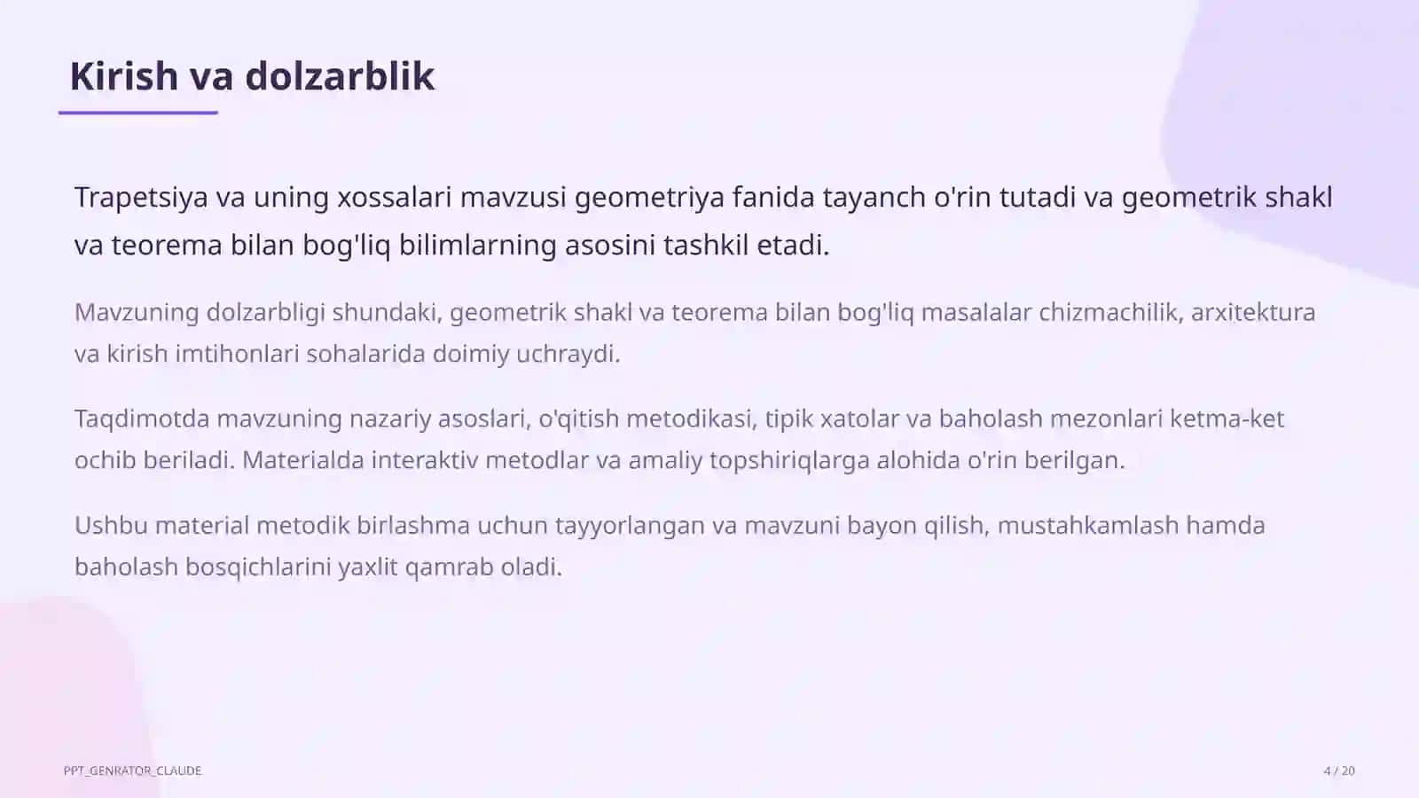 Trapetsiya va uning xossalari (8-sinf) 4