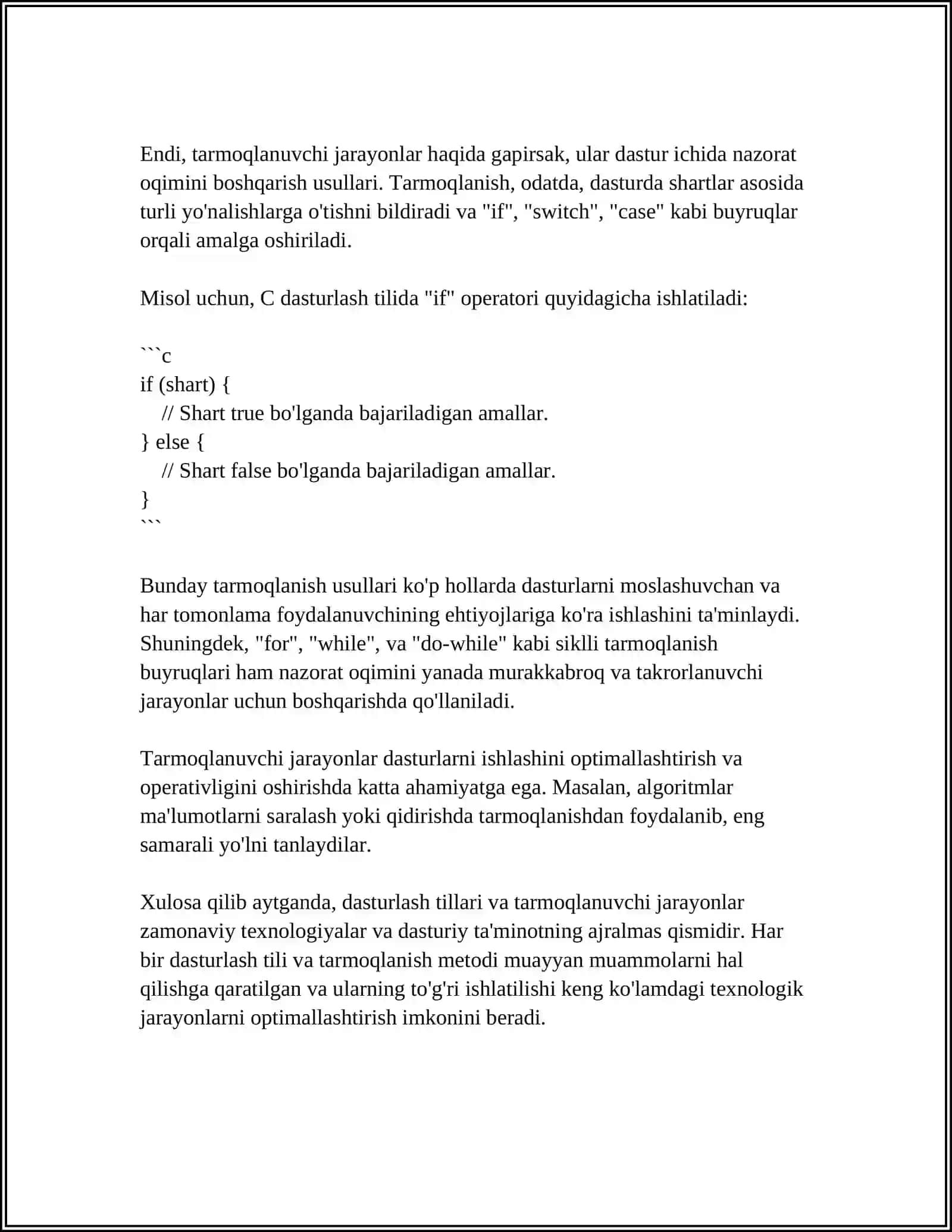 TARMOQLANUBCHI JARAYONLARNI DASTURLASH 4
