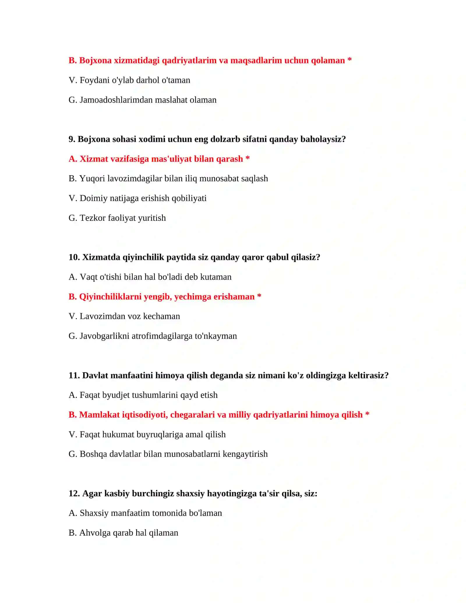 Bojxona siyosati test savollari 4