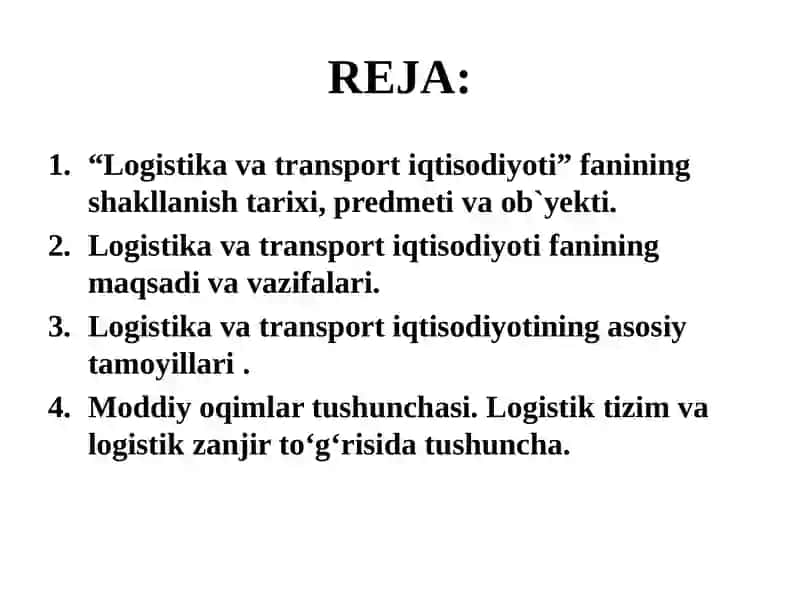 Logistika va transport iqtisodiyoti fani 4