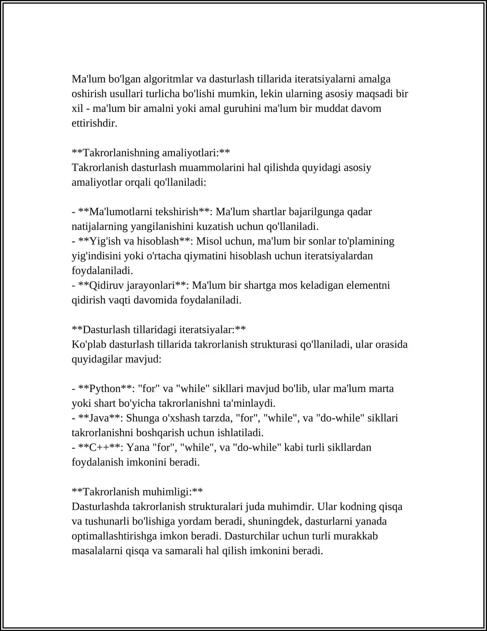 TAKRORLANISH STRUKTURASI: DASTURLASHDA ITERATSIYA JARAYONINI TUSHUNISH 4