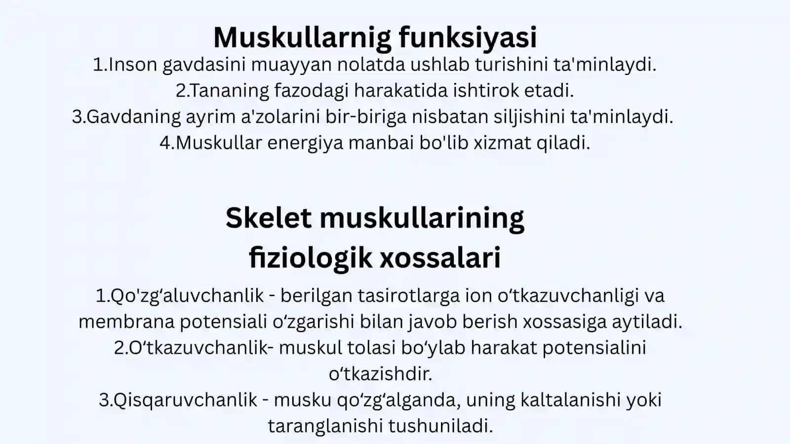 Muskullarning  xossalari va funksiyasi. Silliq va tishli tetanus 4