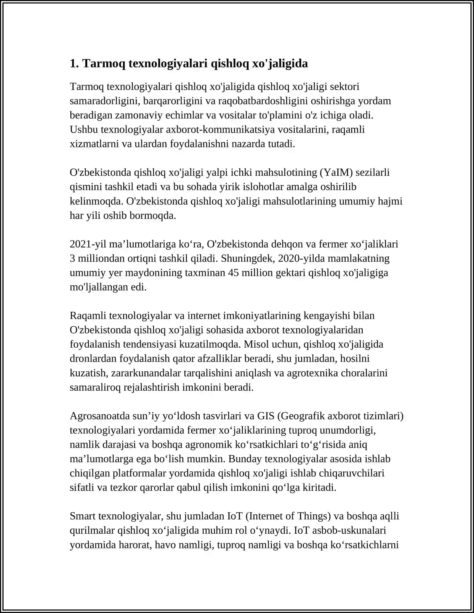 XALQ XO'JALIGINING TURLI SOHALARI VA TARMOQLARIDA TARMOQ TEXNOLOGIYALARIDAN FOYDALANISH YO'LLARI 4