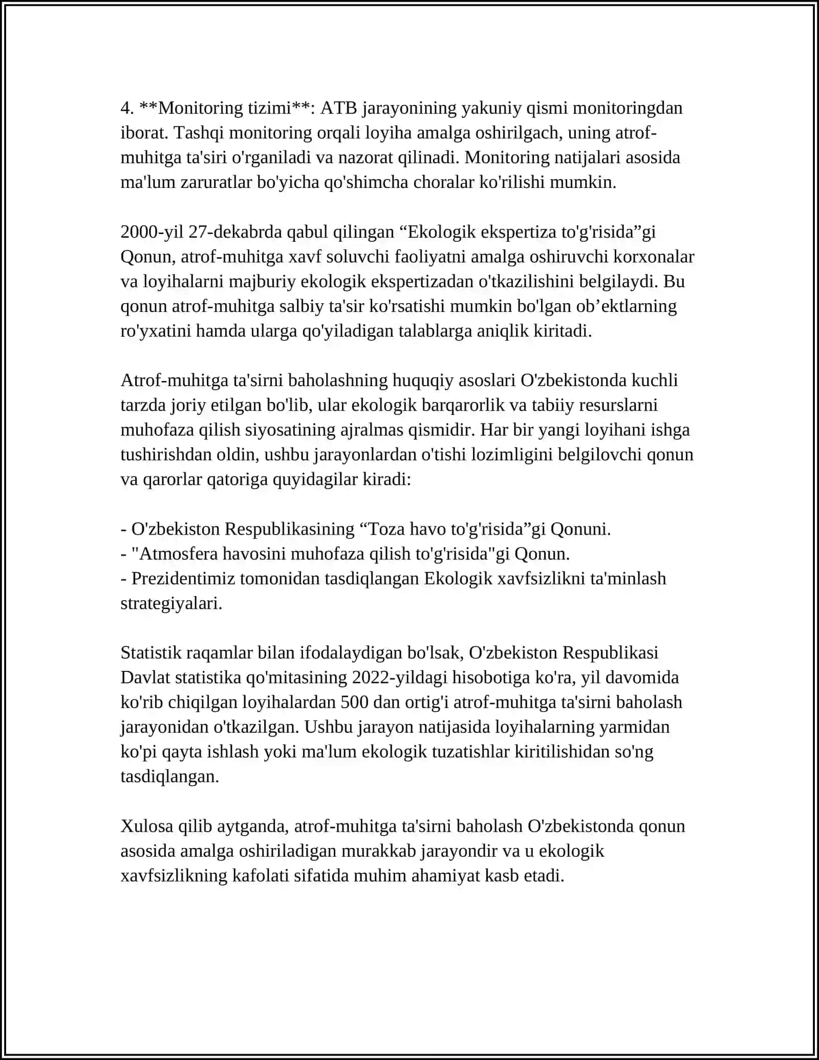REFERAT Mavzu: ATROF-MUHITGA TA‘SIRNI BAHOLASH PRINSIPLARI 4
