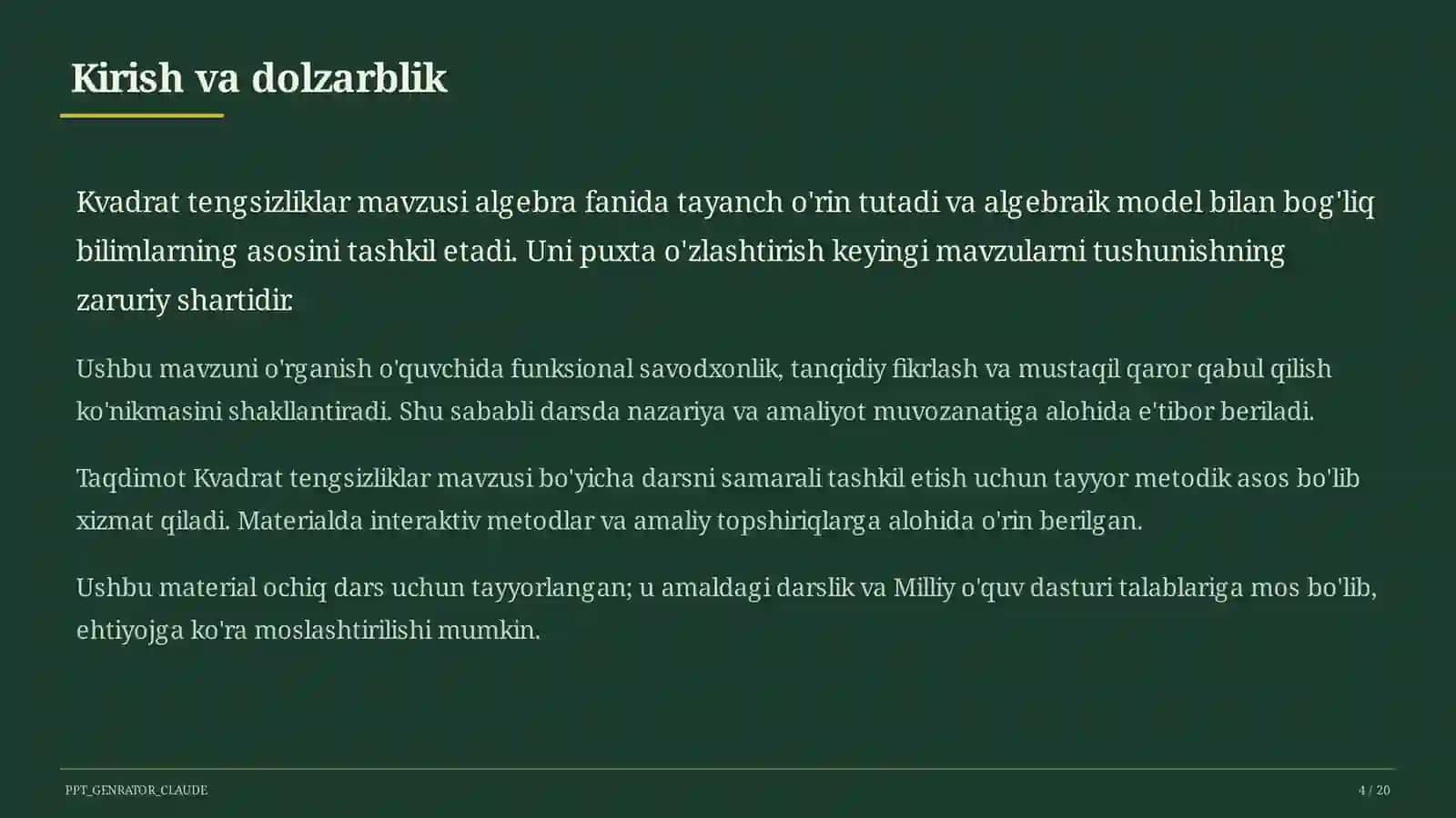 Kvadrat tengsizliklar (9-sinf) 4