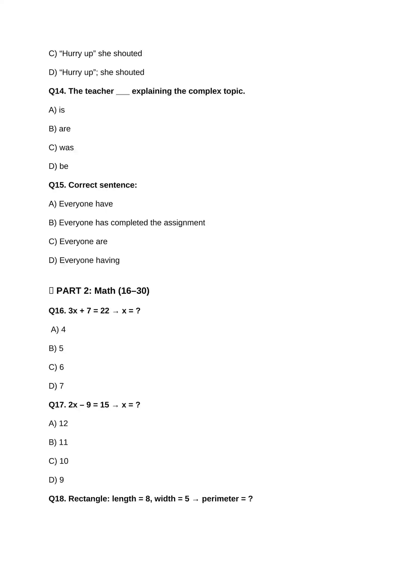 SAT STYLE TEST WITH ANSWERS 4