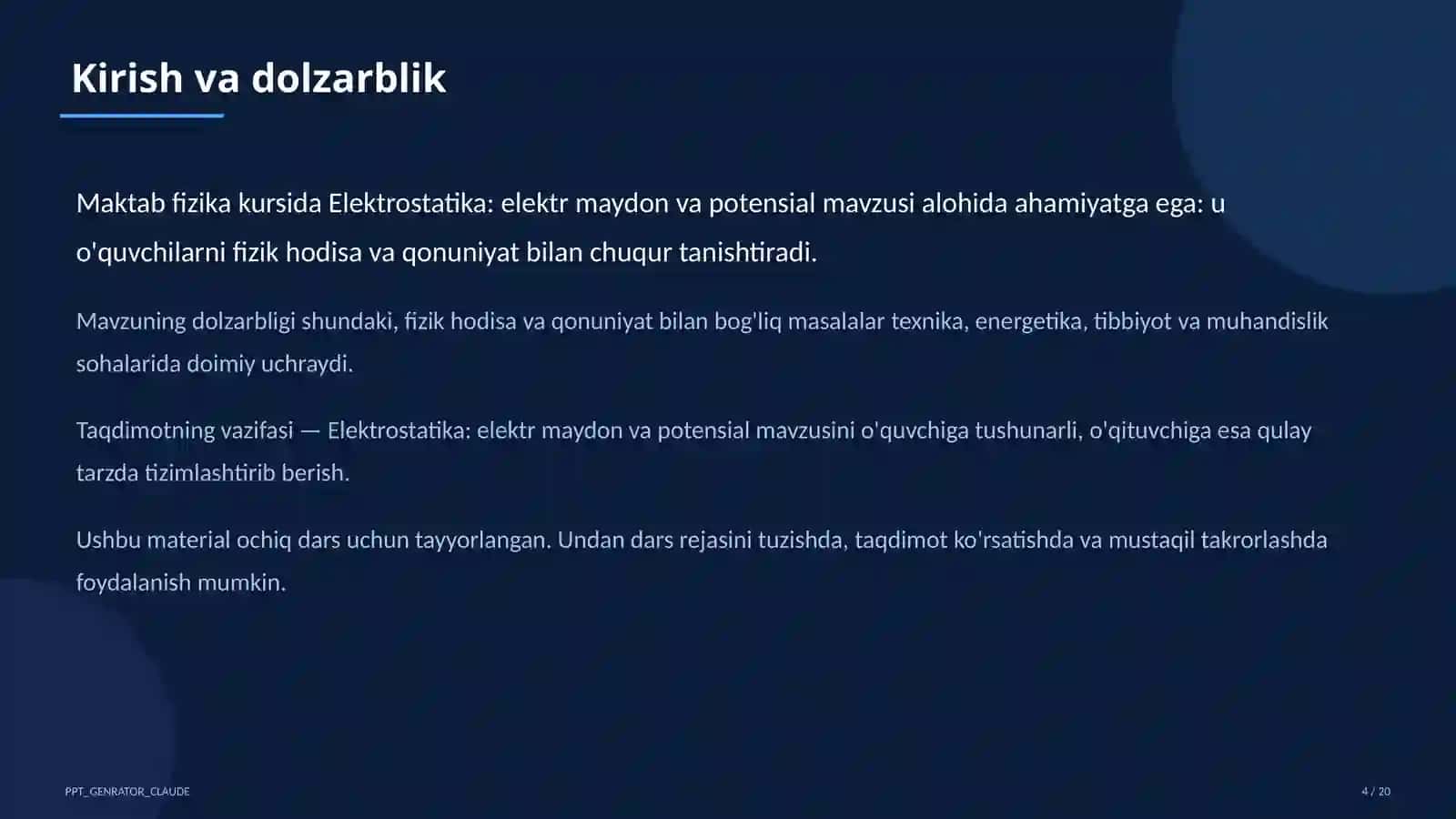 Elektrostatika: elektr maydon va potensial (10-sinf) 4