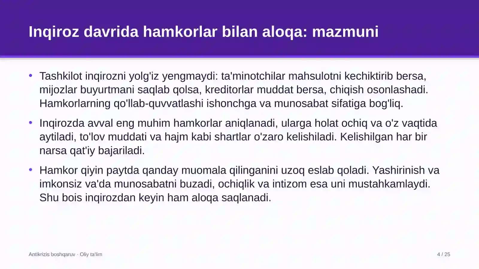 ANTİKRİZİS BOSHQARUV · OLIY TA'LİM 4