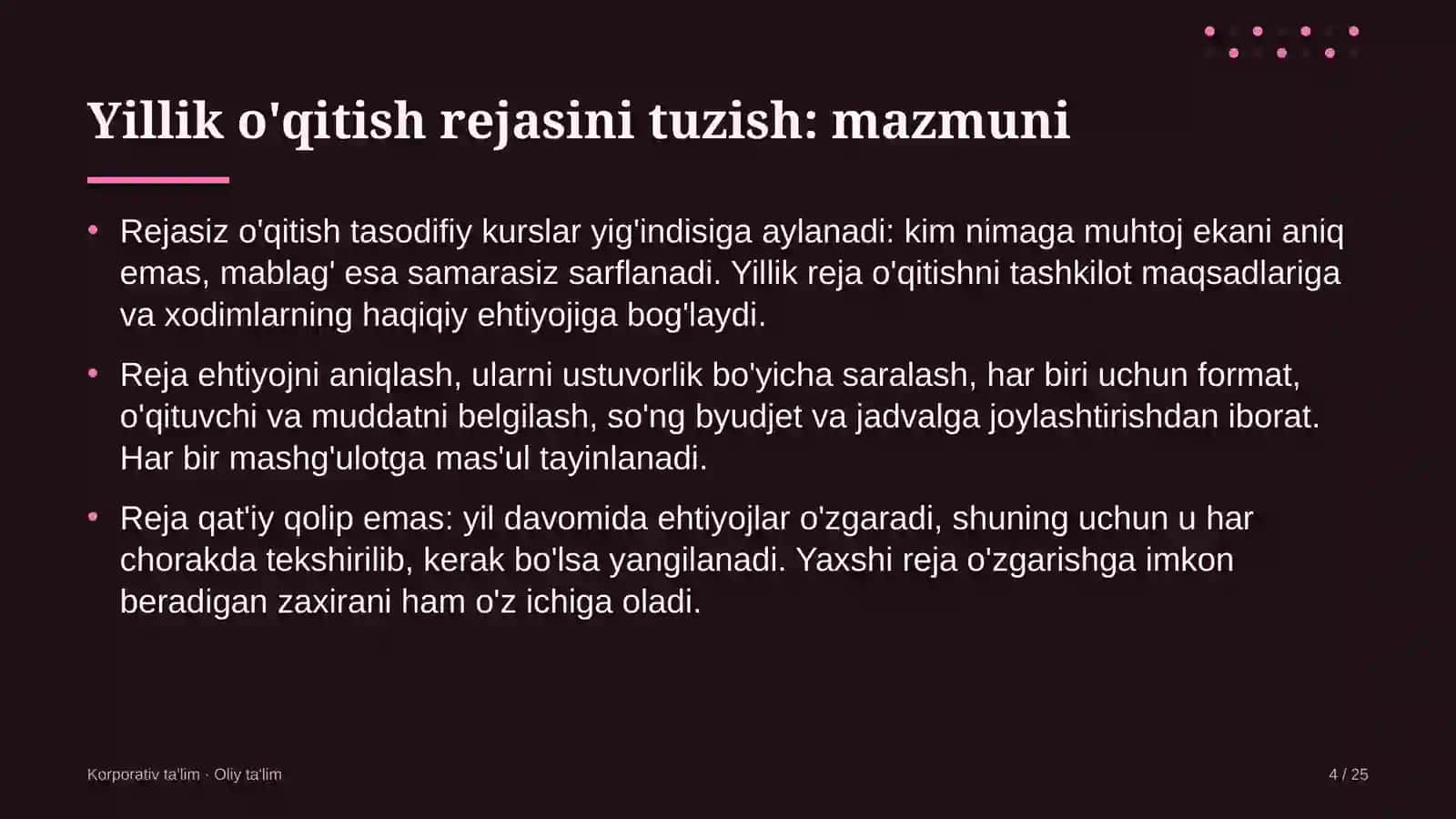 avtomobil yuvish shoxobchalarida yillik o'qitish rejasini tuzish 1141 4