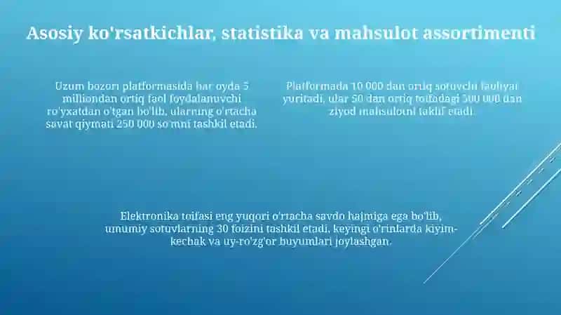 Uzum maeket elektron platformasini faoliyati haqida 15 varoqli taqdimot 4