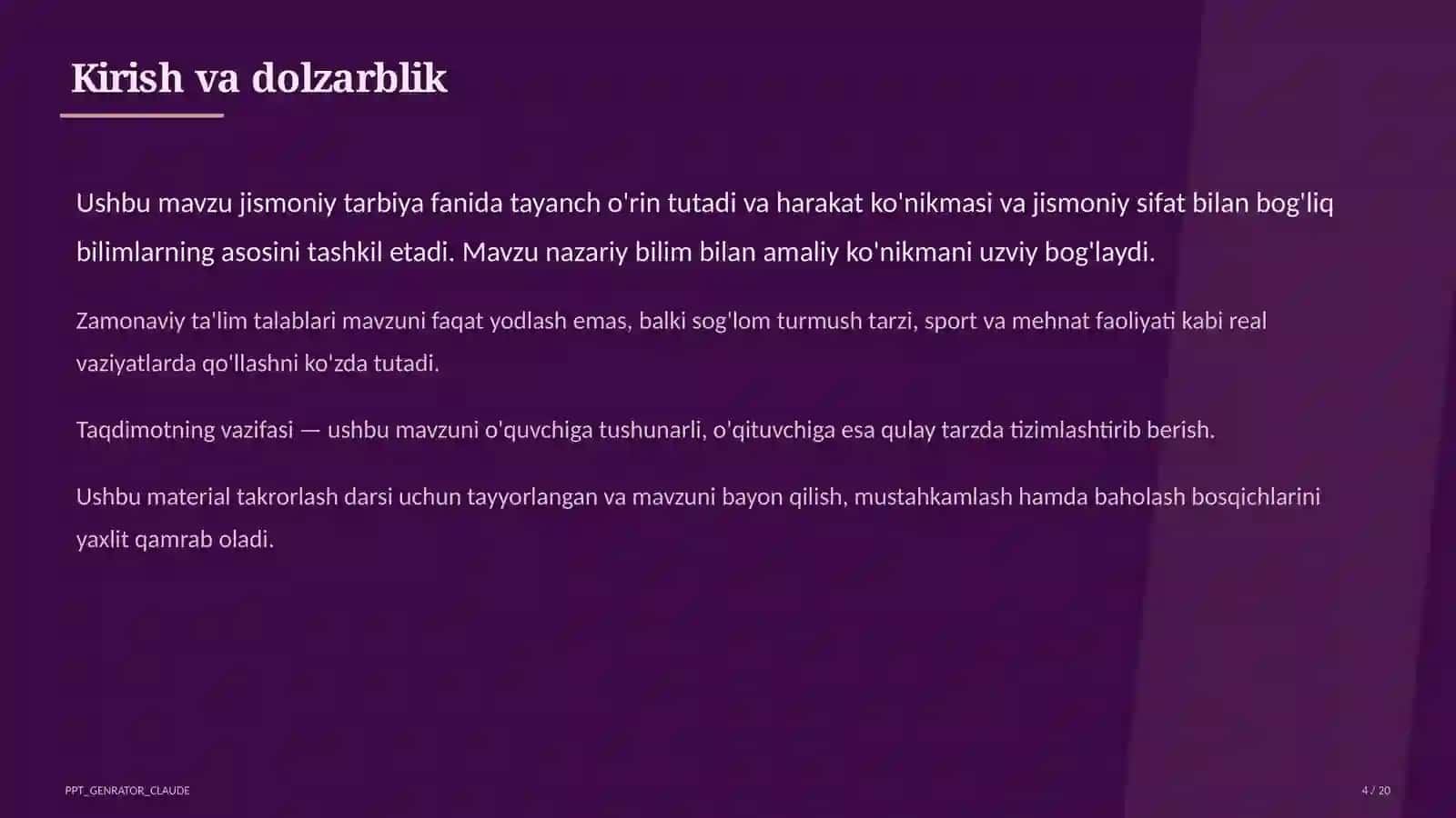 Chidamlilikni rivojlantirish: uzoq masofaga yugurish (7-sinf) 4