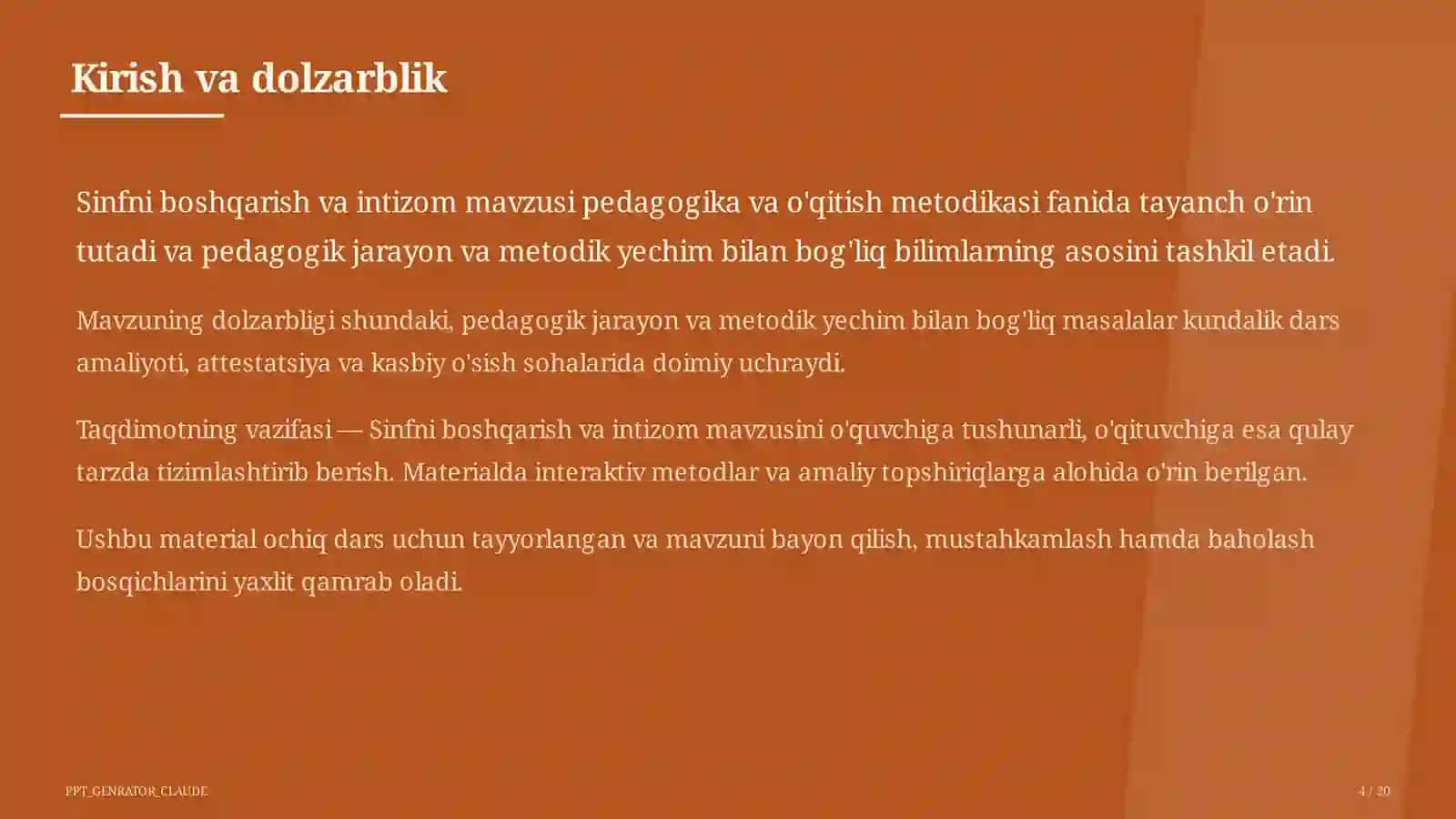 Sinfni boshqarish va intizom 4