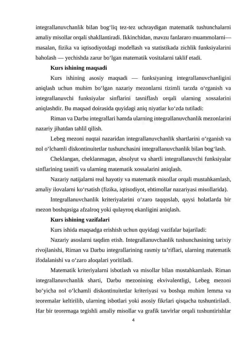 Funksiyaning integrallanuvchanlik kriteriyasi.Integrallanuvchi funksiyalar sinfi 4
