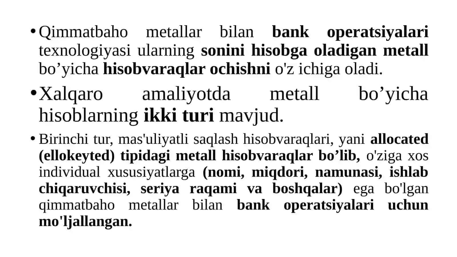 Qimmatbaho metallar bilan bank operatsiyalarining asosiy turlari 4
