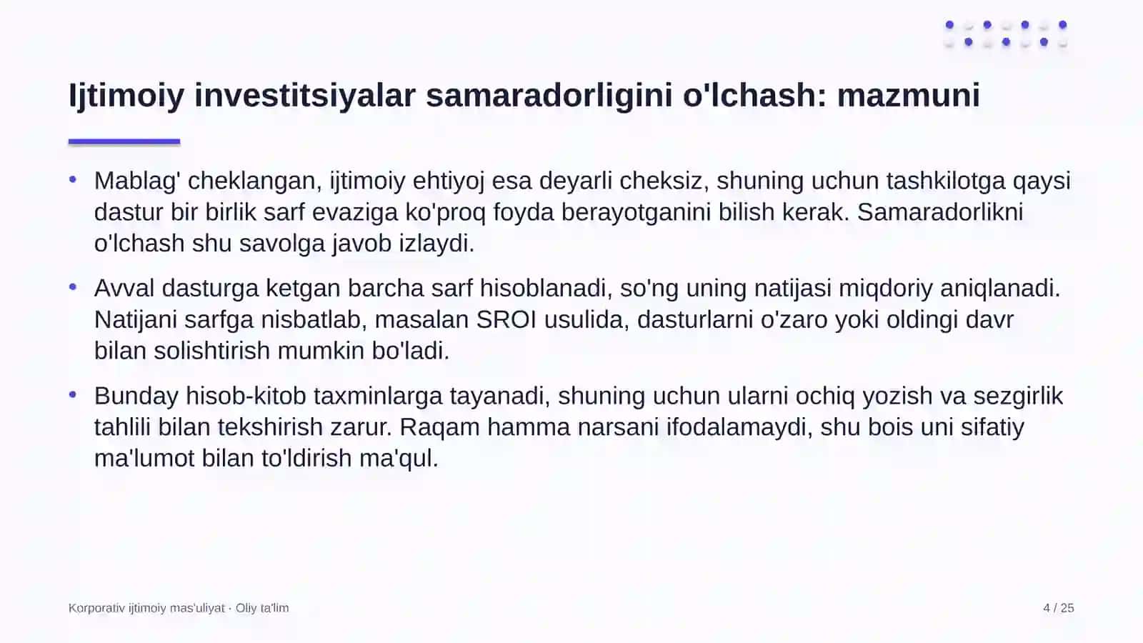 Korporativ Ijtimoiy Mas'uliyat · Oliy Ta'limg 4