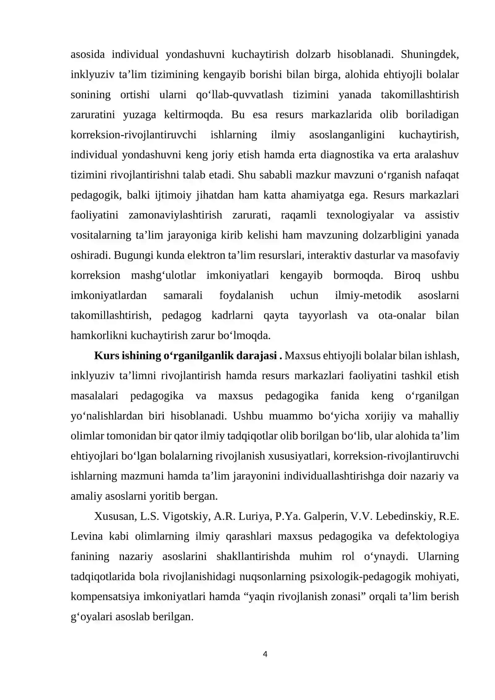 Maxsus ehtiyojli bolalar uchun resurs markazlari kurs ishi 4