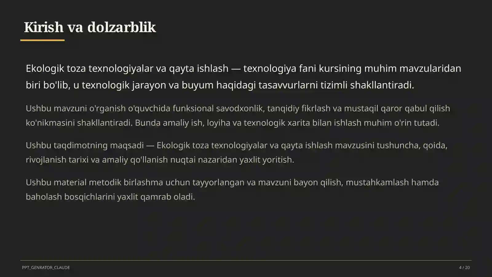 Ekologik toza texnologiyalar va qayta ishlash (11-sinf) 4