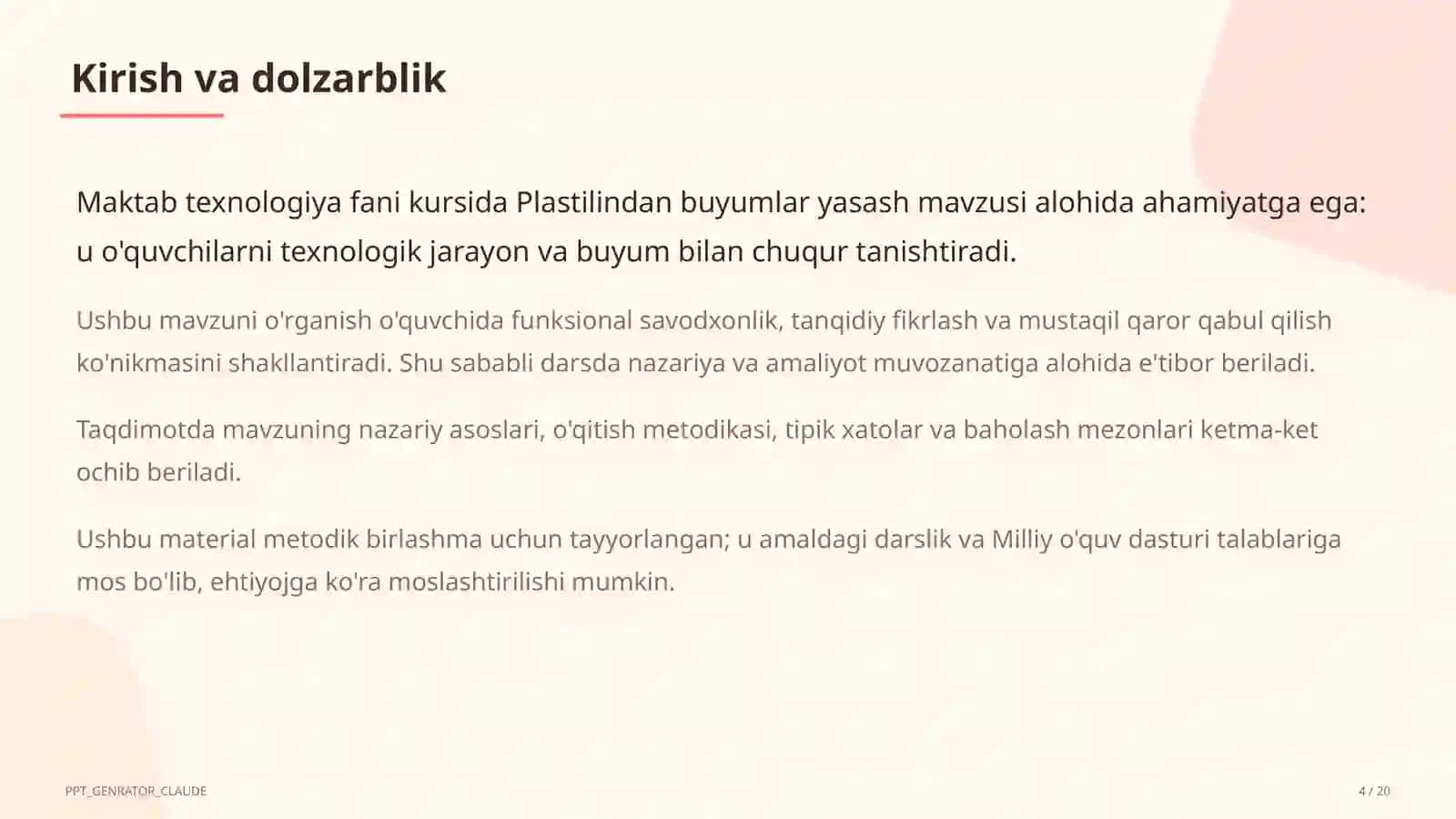 Plastilindan buyumlar yasash (1-sinf) 4