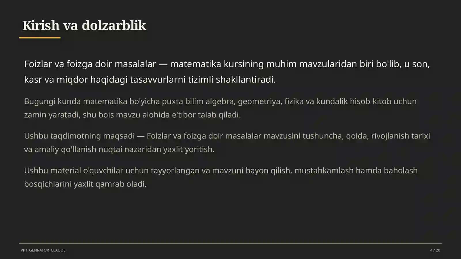 Foizlar va foizga doir masalalar (5-sinf) 4