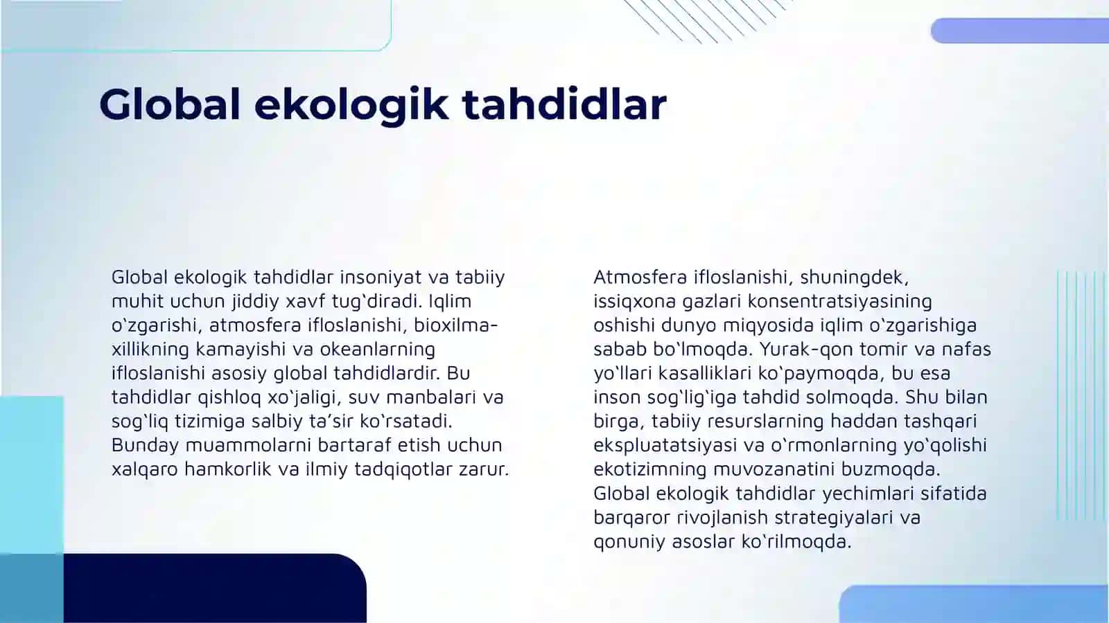 XALQARO EKOLOGIK XAVFSIZLIK VA IQLIM OʻZGARISHI MUAMMOLARINI TAHLIL QILISH 4