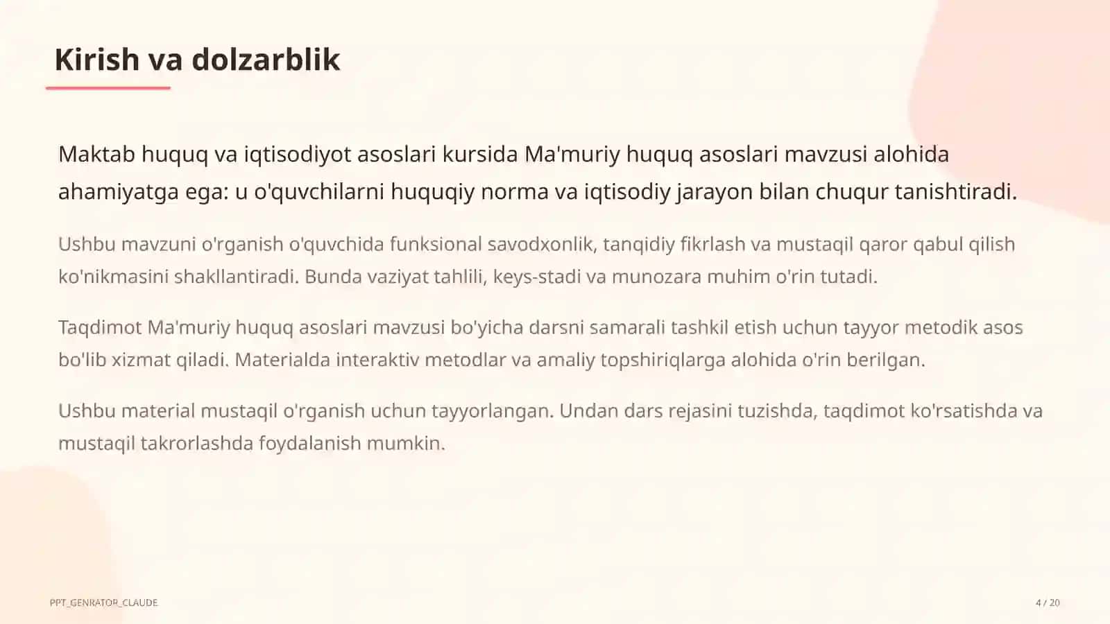 Ma'muriy huquq asoslari (10-sinf) 4