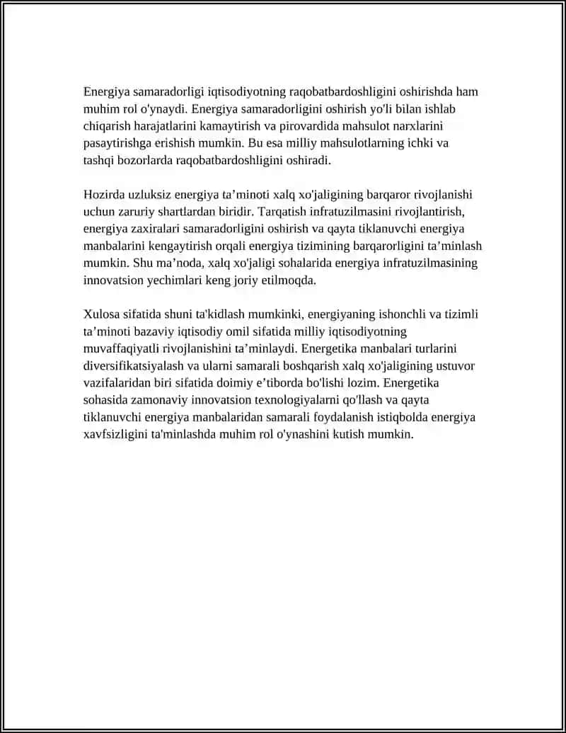REFERAT: ENERGIYA VA UNING XALQ XÓJALIGIDAGI ÓRNI 4