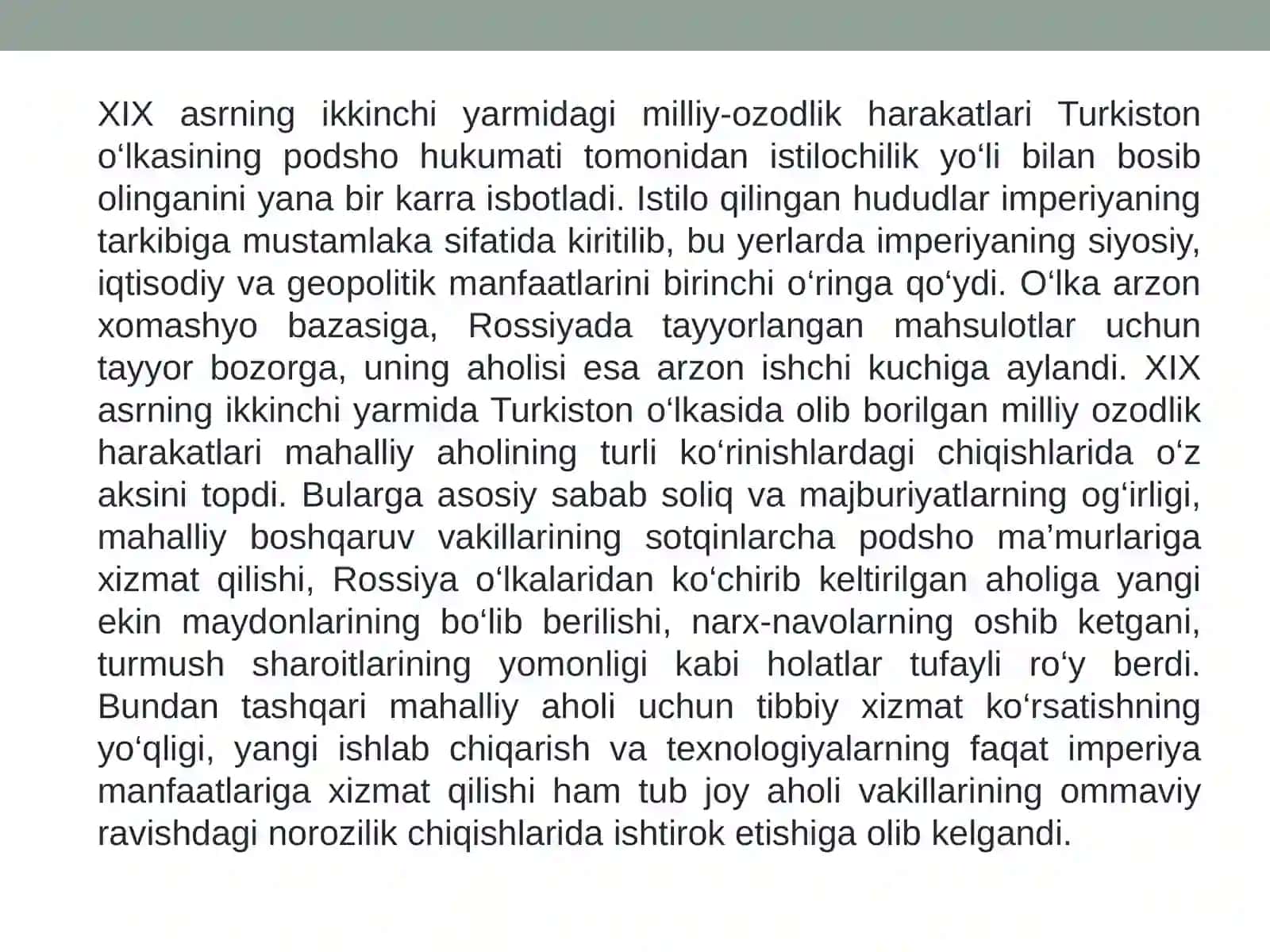 1892-yilgi Toshkent “Vabo isyoni”. Dukchi Eshon qo‘zg‘aloni. XIX asrning ikkinchi yarmi – XX asr boshlarida Turkiston o‘lkasidagi ijtimoiy-iqtisodiy hayot. 4