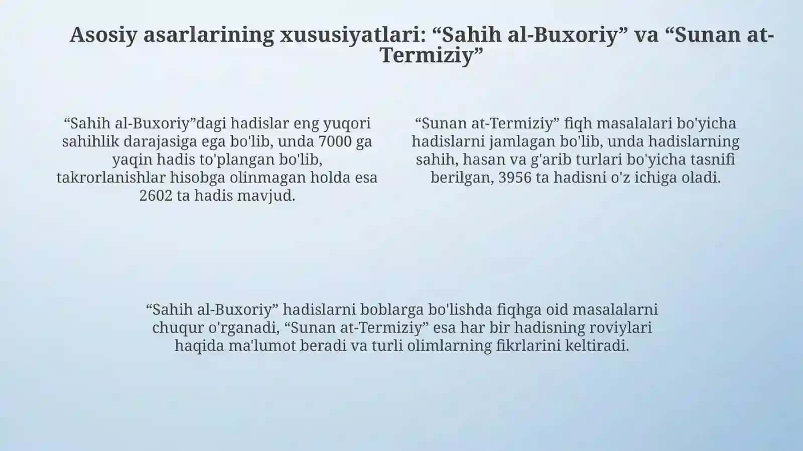 Imom Buxoriy va Imom Termiziyning hadis ilmiga qoʻshgan hissalarini qiyosiy tahlili 4