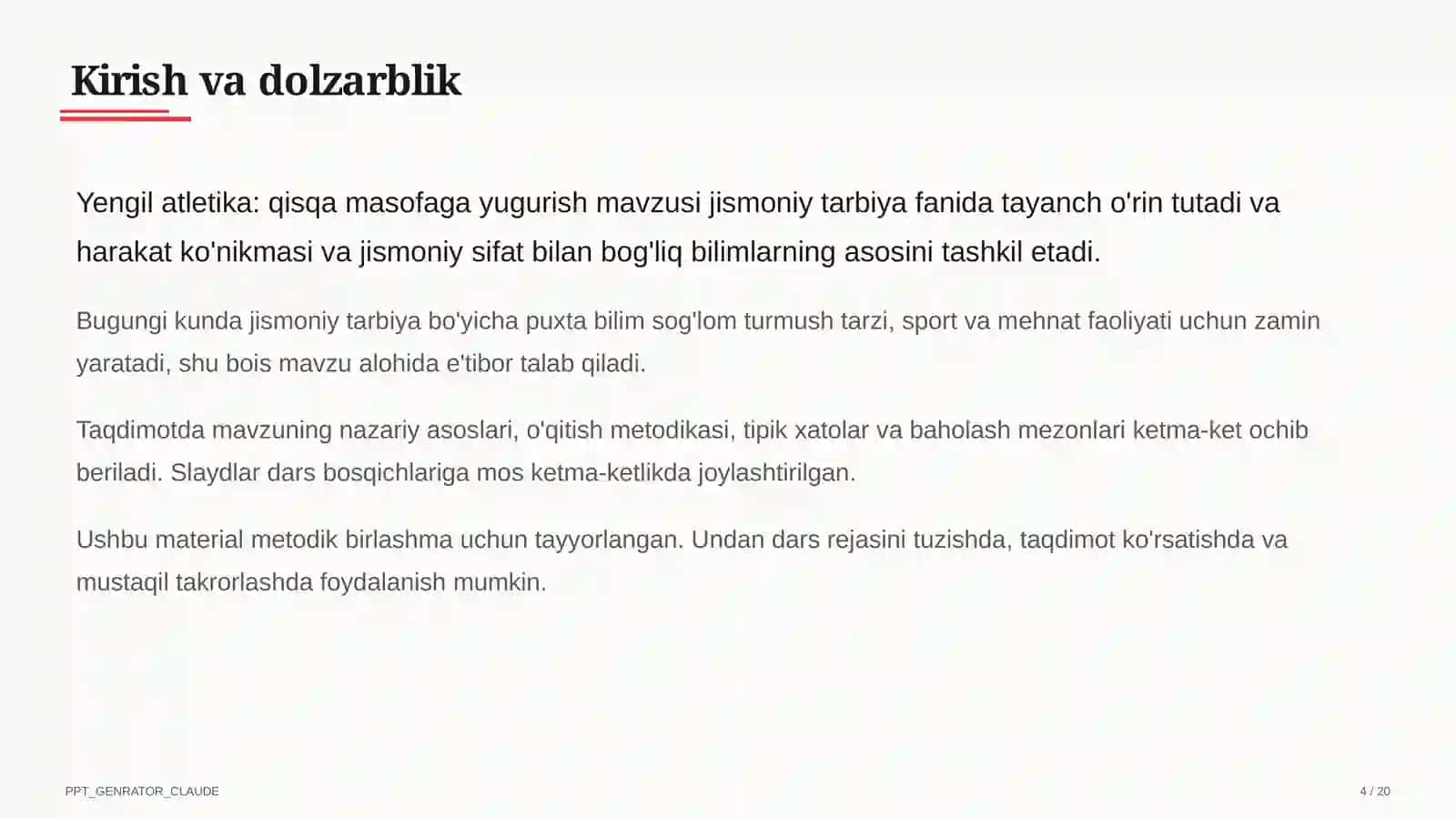 Yengil atletika: qisqa masofaga yugurish (4-sinf) 4