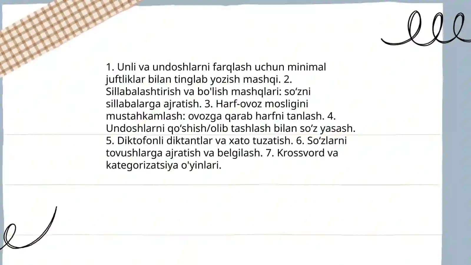 Imloviy savodxonlikni oshirish bo'yicha mashqlar ishlab chiqish 4