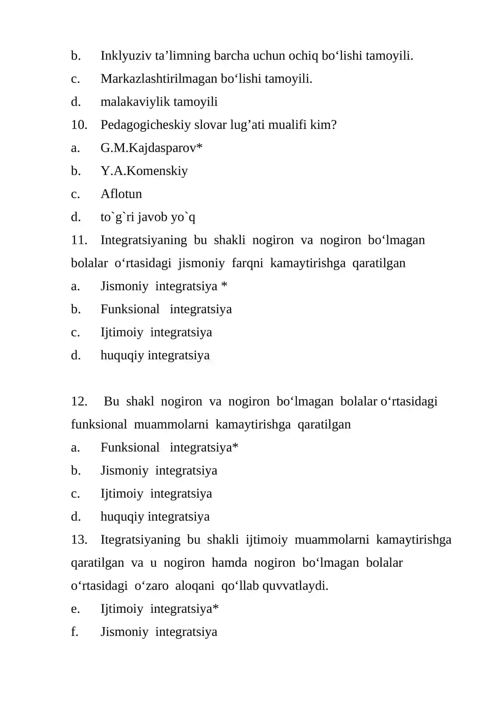 INKLYUZIV TA’LIM FANIDAN TESTLAR 4