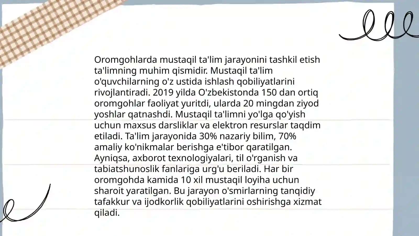 Yozgi dam olish oromgohlaridan pedagogik faoliyat tashkil etish 4
