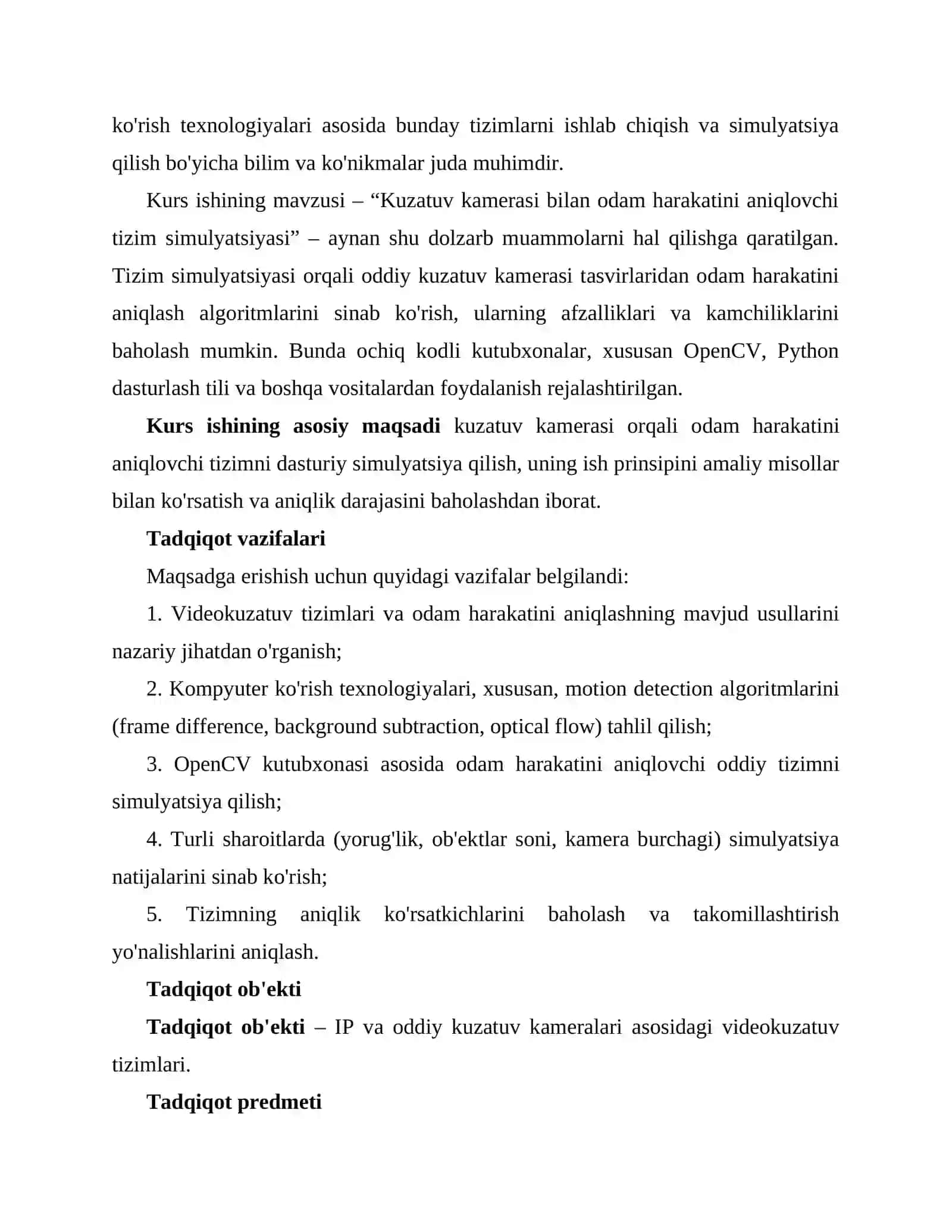 Kuzatuv kamerasi bilan odam harakatini aniqlovchi tizim simulyatsiyasi 4