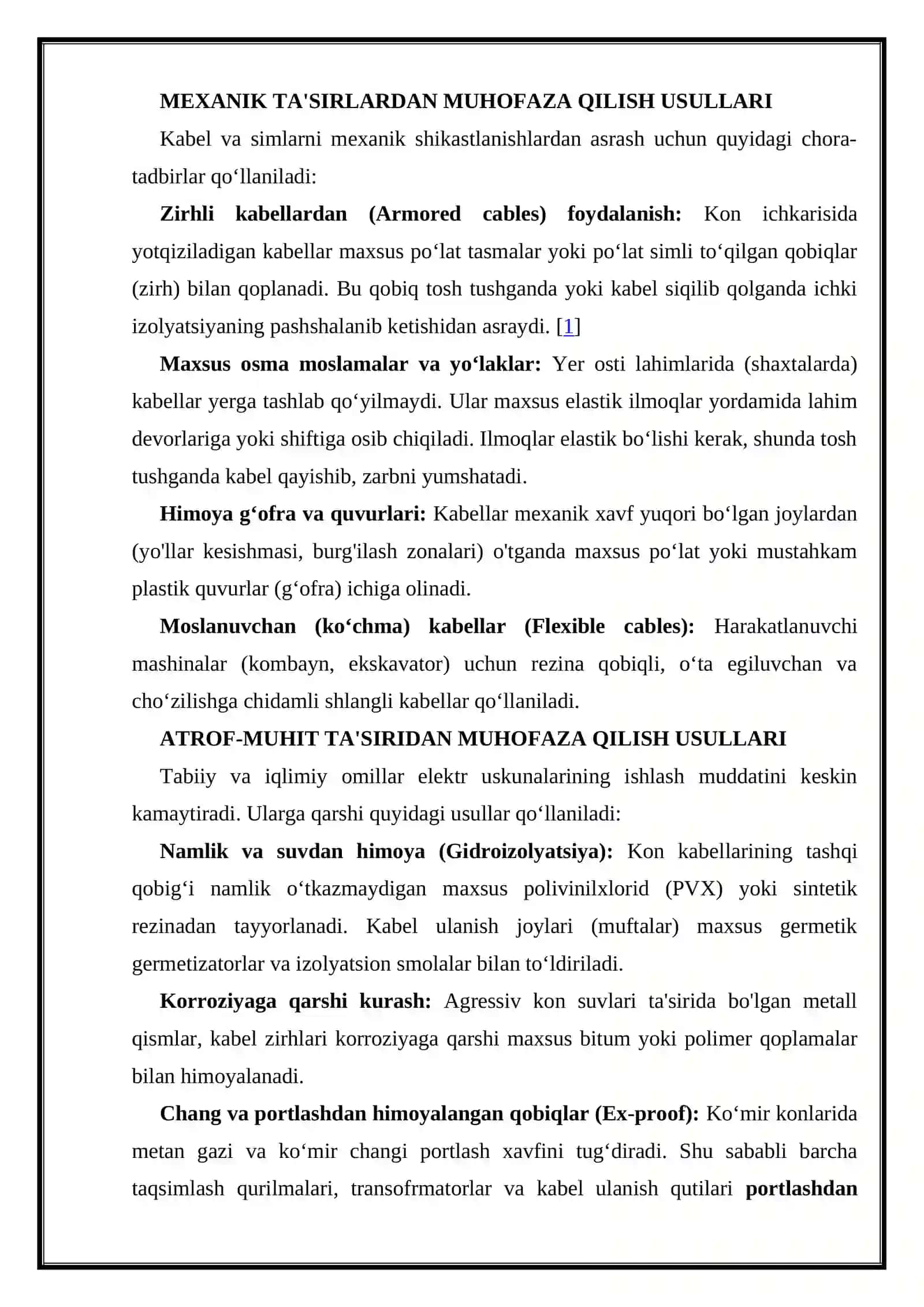 Konchilik elektr tarmoqlarini o'tkazishda mexanik va atrof-muhit ta'siridan muhofaza qilish usullari 4