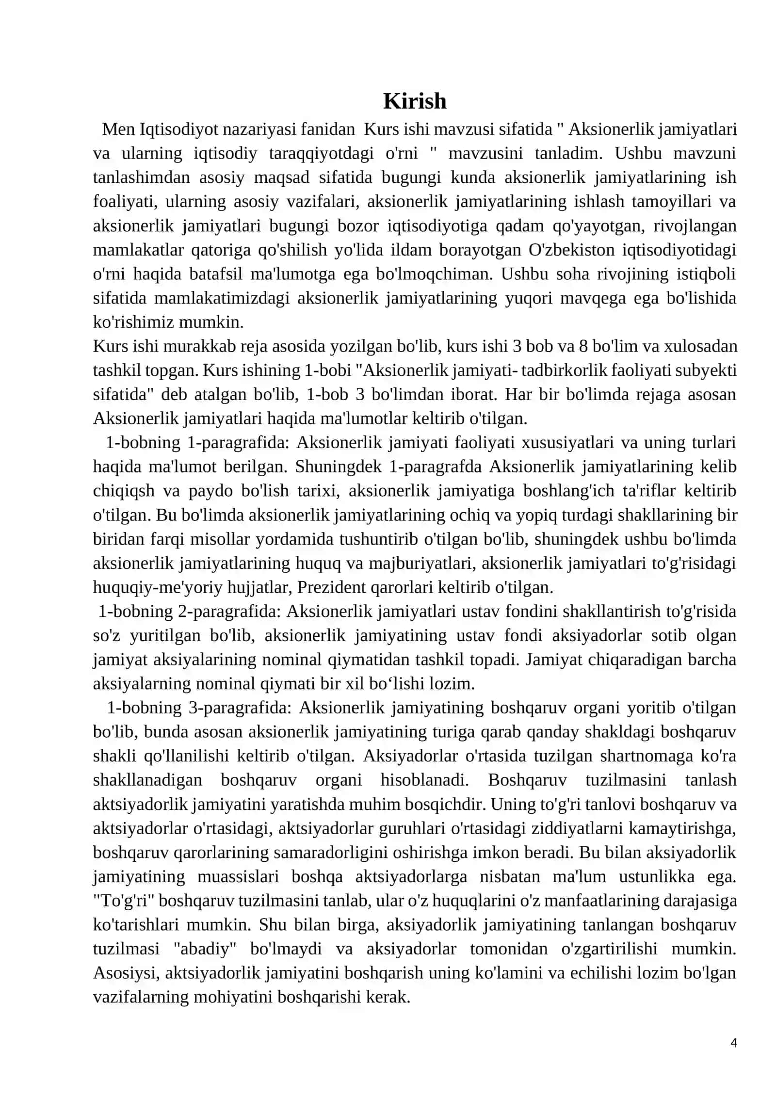 Aksionerlik jamiyatlari va ularning iqtisodiy tarqqiyotdagi o'rni 4