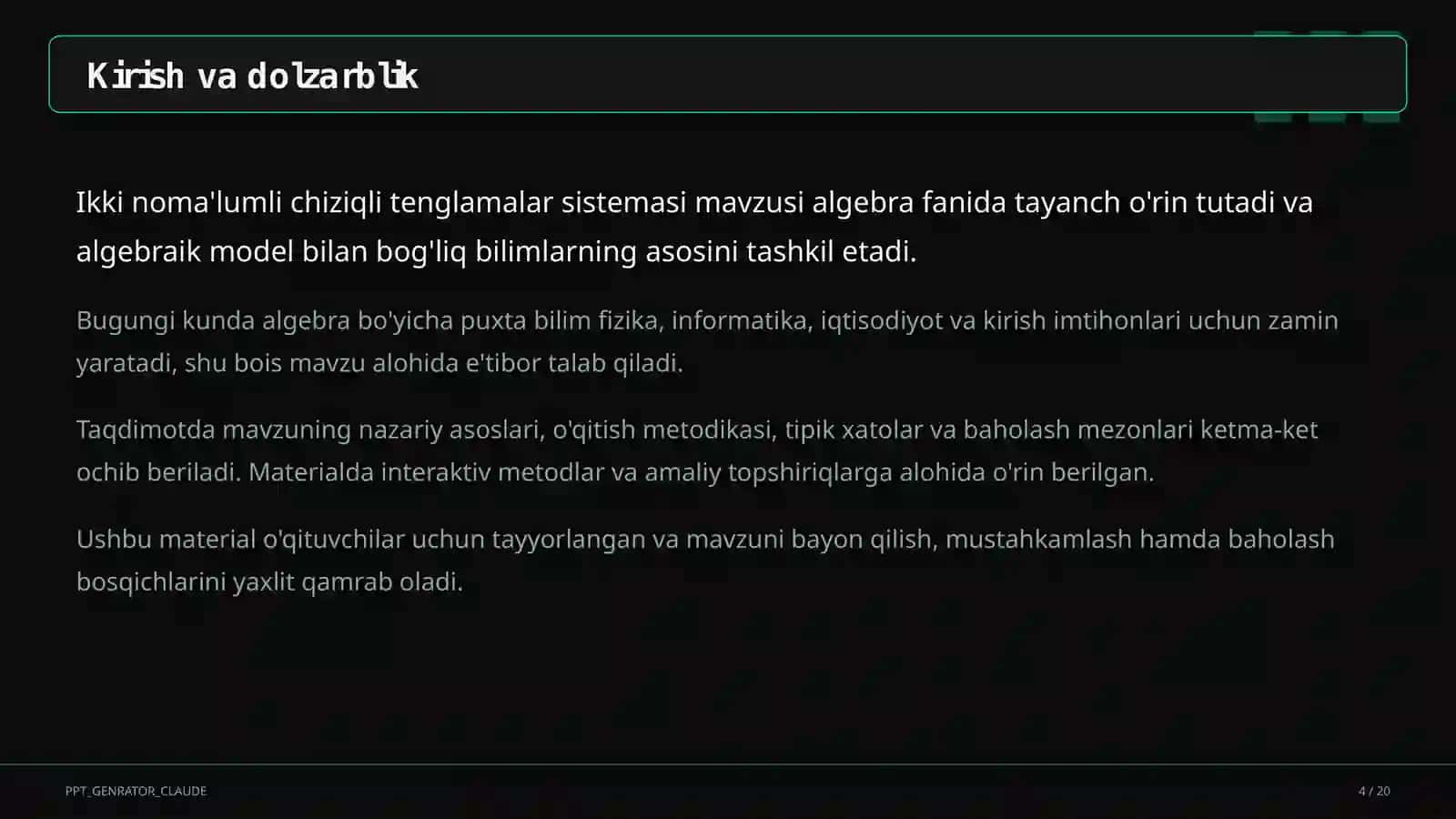 Ikki noma'lumli chiziqli tenglamalar sistemasi (7-sinf) 4