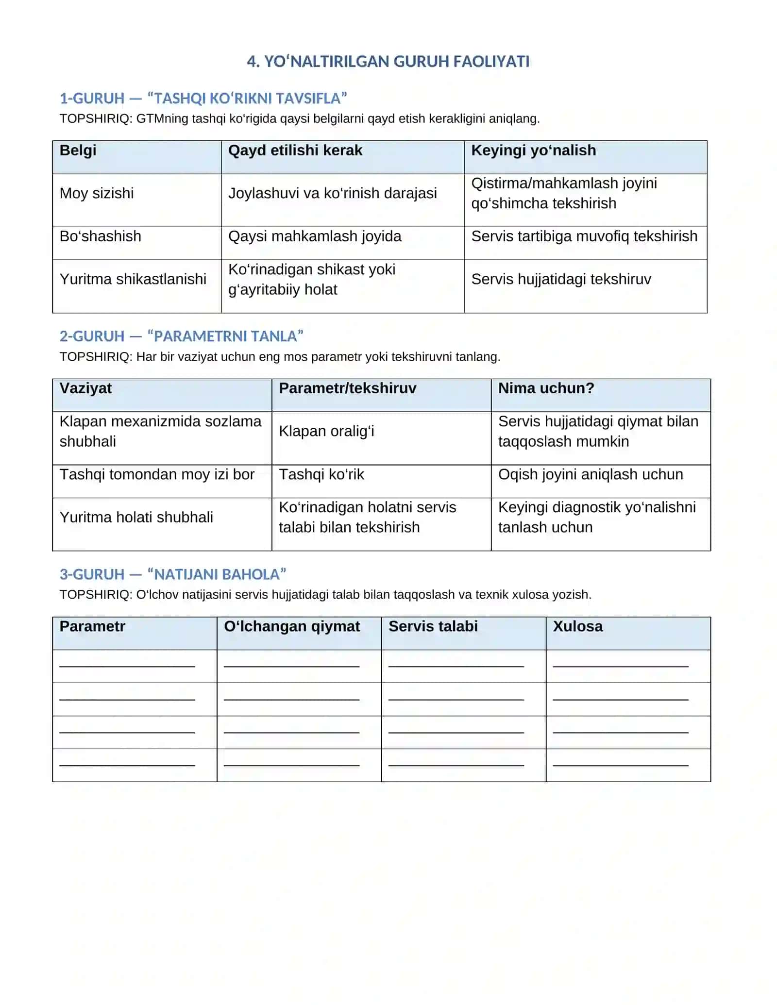 Avtomobil Dvigatellarini Tashxislash Amaliy_7_Gaz_taqsimlash_mexanizmini_tashqi_va_parametrik_tekshirish 4