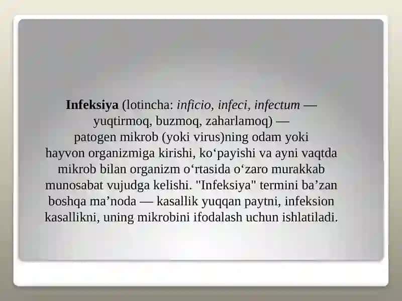 Infeksiya haqida tushuncha. Yuqumli kasallika tashxis qoʻyish usullari 4