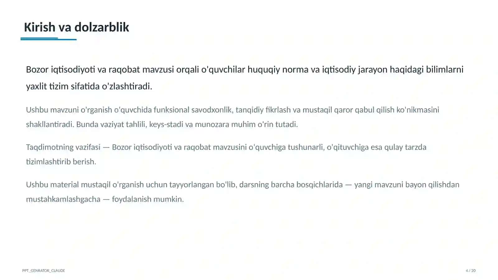 Bozor iqtisodiyoti va raqobat (10-sinf) 4