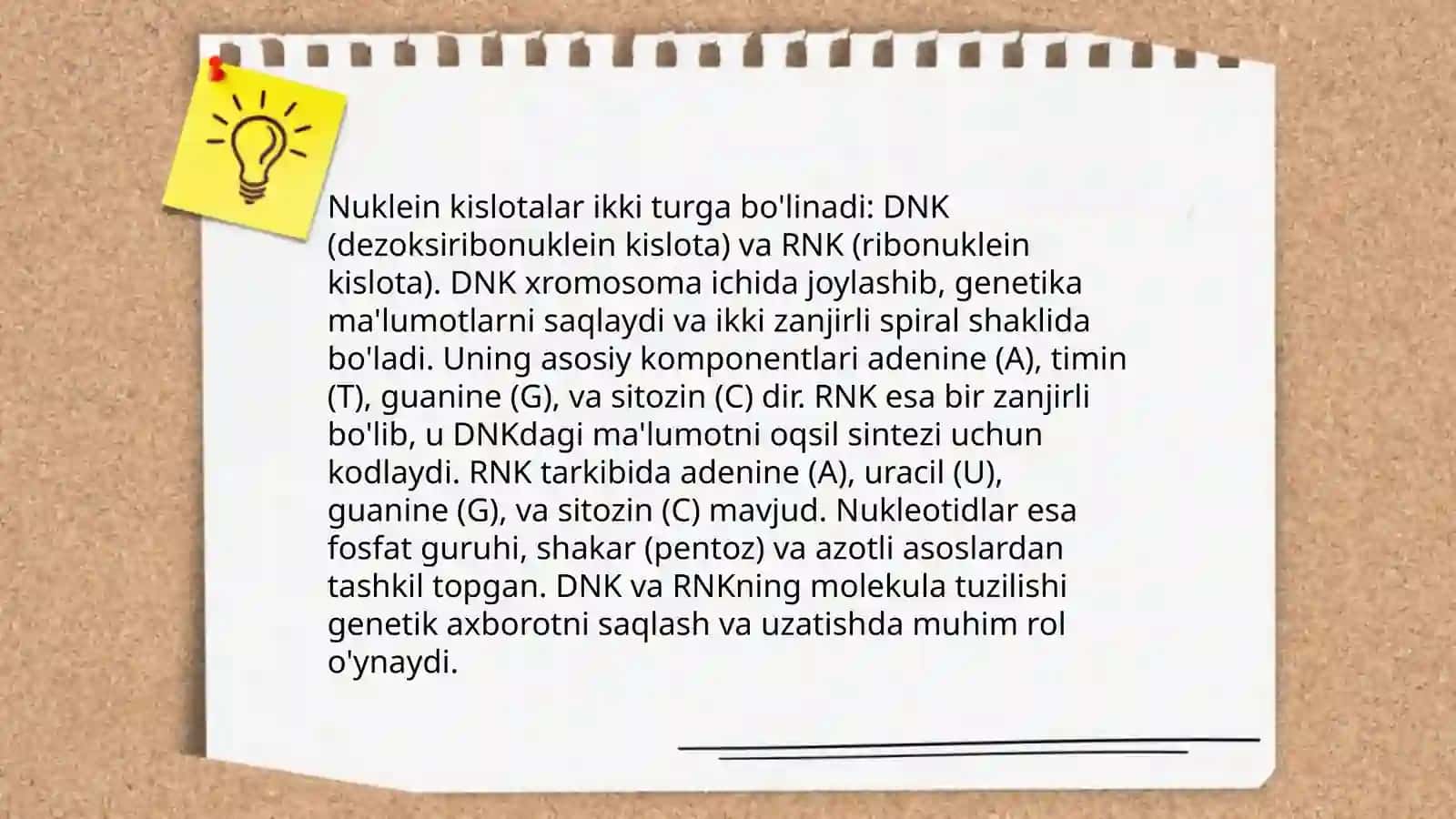 Tiriklikning molekulyar asoslari va Nuklein kislotalari va ularning irsiy belgilari 4